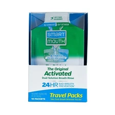 SmartMouth Bad Breath Mouthwash Packets, Clean Mint, 10 Count TSA Approved