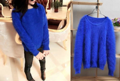 ❄ BLU 100% Angora maglione lana wool jumper sweater Mink Cashmere all sizes  | eBay