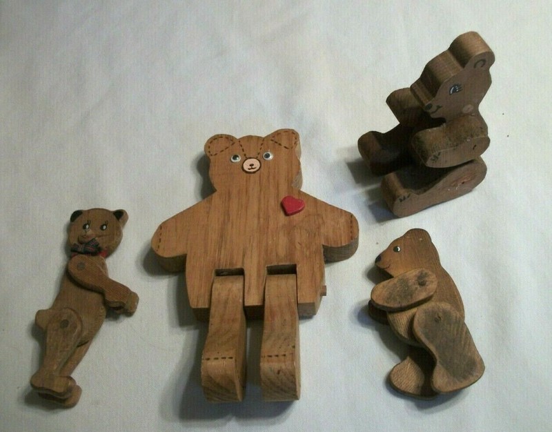 Four Wooden Bear Figurines