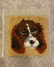 Latch Hook Rug Dog Spaniel VTG Completed Brown and White Cute Fluffy Dog