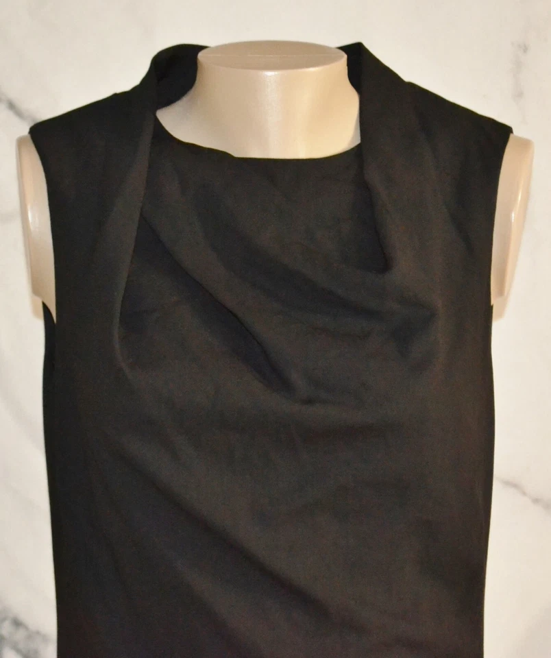 HALSTON HERITAGE NEW NWT Black Draped Sleeveless Dress 8 Lightweight Wool Blend - Image 2 of 4