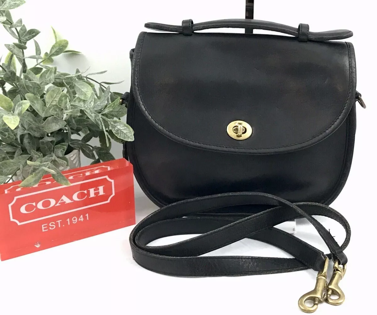 Vintage Coach Plaza Bag Black Leather Satchel Crossbody Handbag 9860