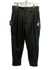 Womens Faux Leather Trouser Pants Size Large High Rise Ankle Black Biker NEW