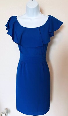 Gianni Bini Cobalt Blue Ruffle Neck Belted Sheath Wear to Work Dress Size 2  | eBay