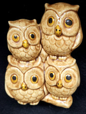 Vintage Hard to Find Rare Ceramic Four Stacked Owls Coin Bank with Stopper