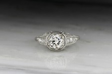Vintage 1.1Ct White Round Cut CZ Filigree Wedding Engagement Ring 925 Silver