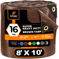 8' x 10' Super Heavy Duty 16 Mil Brown Poly Tarp Cover- Thick Waterproof