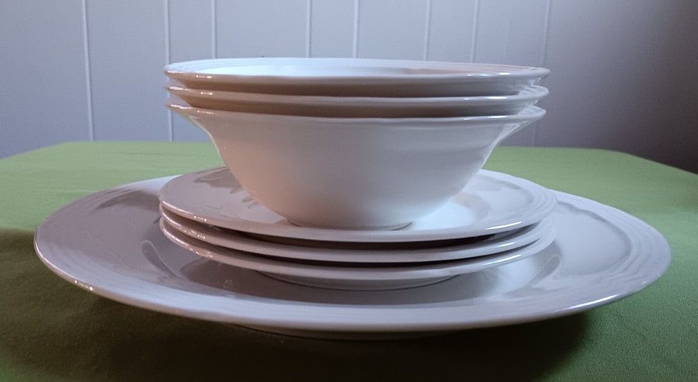 White Dessert Salad Plates with Soup Cereal Bowls and Chop Plate Combo by Gibson Le Claire