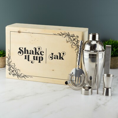 Personalisiertes Cocktail Set komplett mit individuell bedruckter Box Hausbar Design 2