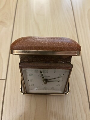 Vintage Ingraham Luminous Travel ALARM Clock Gold Tone Tan