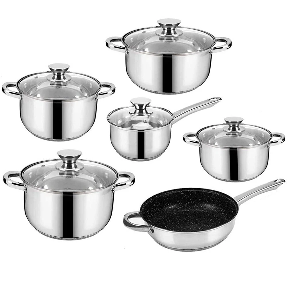 12PC S/S DELUXE QUALITY CASSEROLE SAUCEPAN STOCK POT FRY PAN