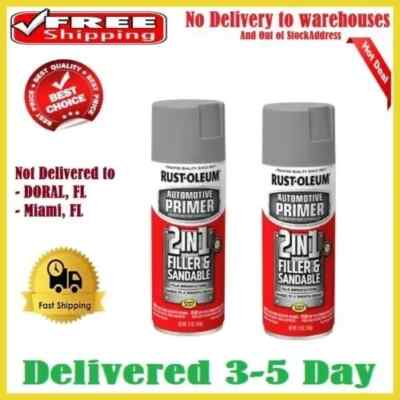 2 Pack Rust-Oleum Automotive 2 in 1 Filler Sandable Primer Spray Paint 12oz Gray