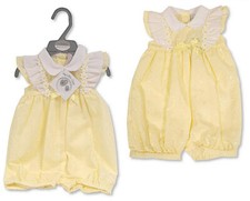 Baby Girl Romper Suit Summer Sun Broderie Anglaise Frilly Spanish Style LEMON