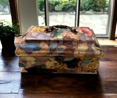 Handcrafted Keepsake Box Rose Collage, Art Resin Coated, Clay Rose, Yellow Felt
