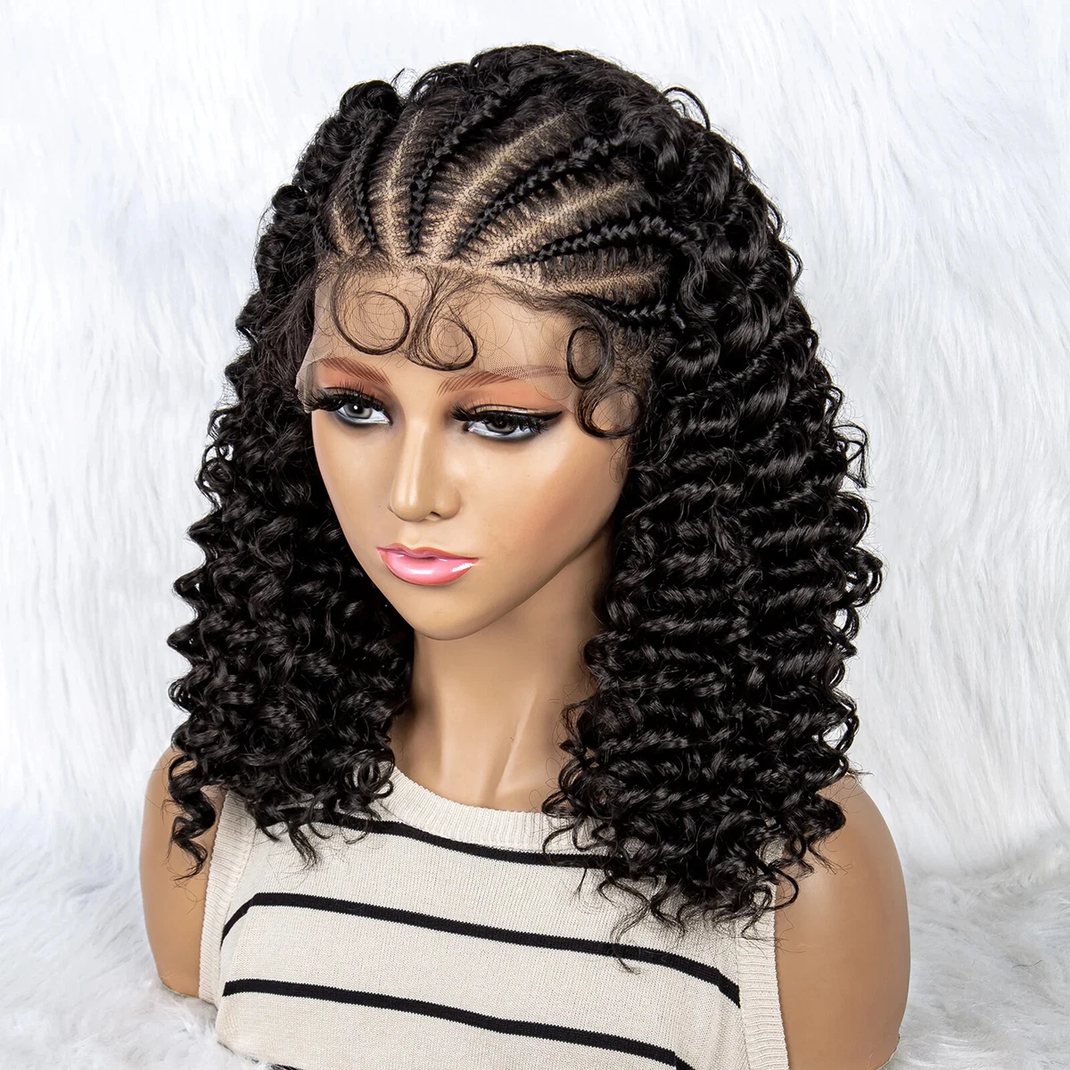 ?JULES H BLACK BRAIDED CURLY BOB LACE FRONT WIG? Amazon.com : Quantum Love Braided Wigs for Black Women  main image 3