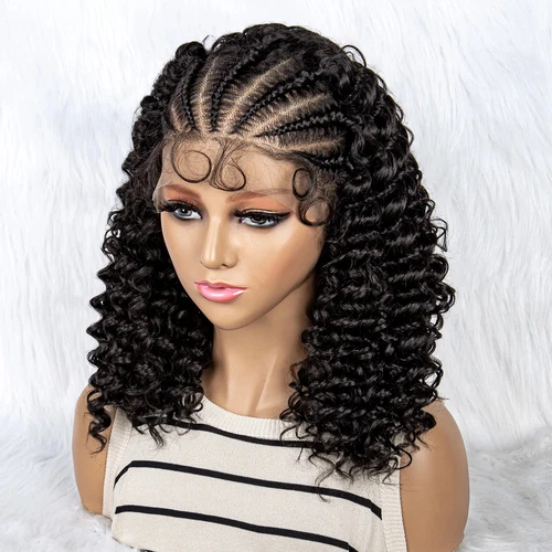 Braided Wigs for Black Women 13x4 Lace Front Braideds Wigs Human Hair Curly Bob - Picture 6 of 11