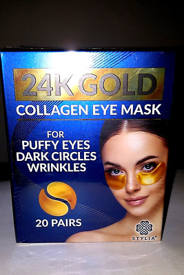 Stylia 24k Gold Under Eye Patches for Puffy Eyes & Dark Circles (20 Pairs) NEW