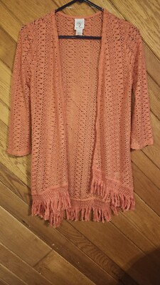 Self esteem orange knit open face sweater with fringed bottom size small