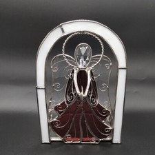 Vtg Stained Glass Angel Holding Cymbals Stained Glass Arch Tealight Holder