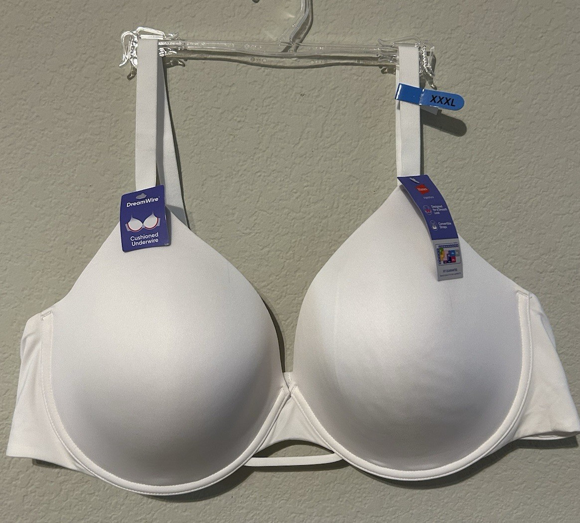 Hanes Women's Underwire T-Shirt, Poke Dreamwire Full-Coverage Bra, XXXL, White