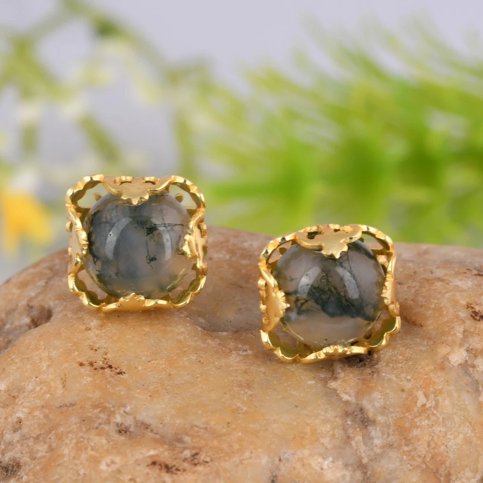 Pendiente de flor de ágata de musgo enchapado en oro lo último hermoso colgante joyería de regalo Foto 4 de 4