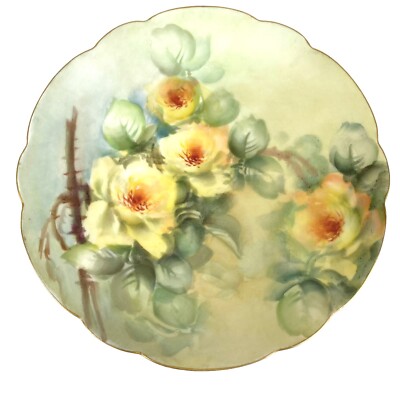 R C Bavaria RC Handpainted Yellow Roses R.C. Plate Cabinet Gold Edge  7 7/8 