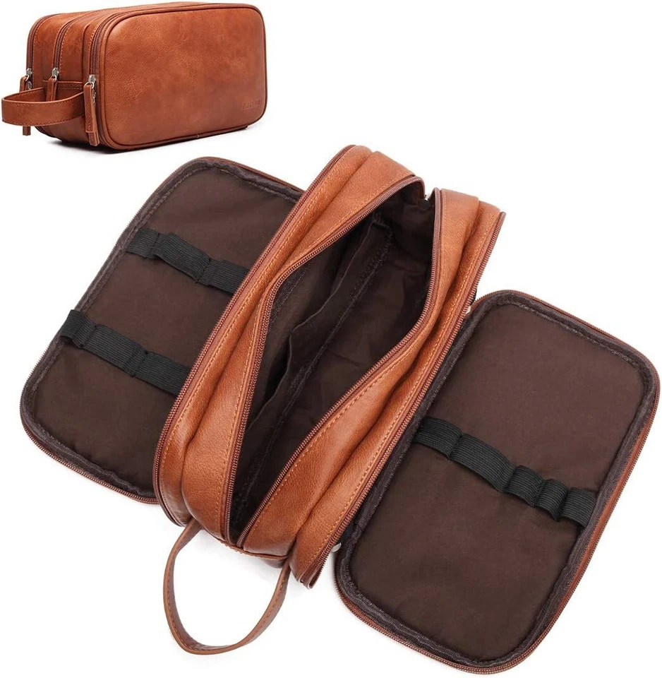 Kulturtasche Herren Leder Kosmetiktasche Waschtasche Aufhängen Kulturbeutel Groß - Bild 3 von 4