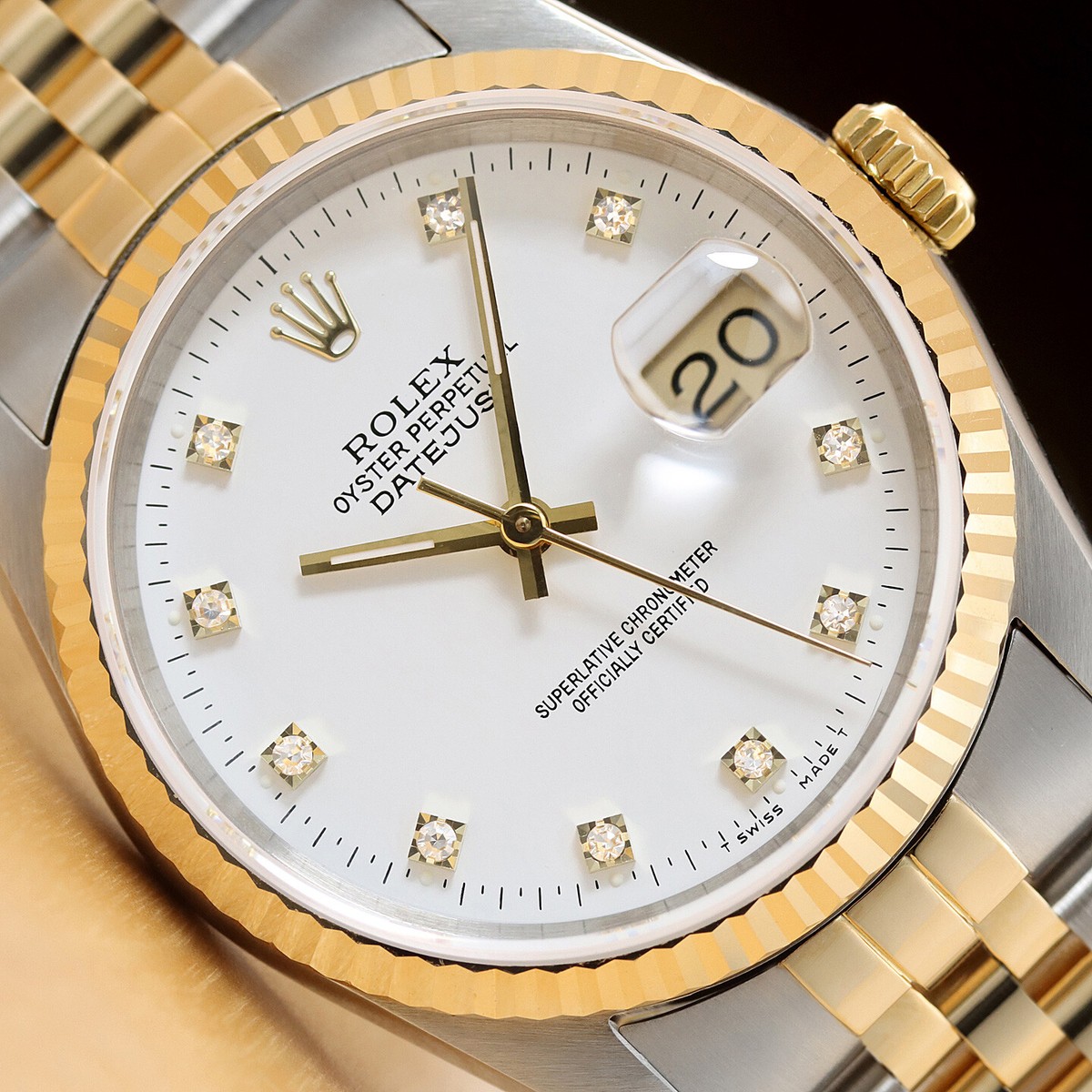 ROLEX MENS DATEJUST 16233 FACTORY DIAMOND 18K GOLD STAINLESS STEEL