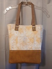 New Floral Tote Shopper shoulder Bag Gold Yellow Brown Double handle Carryall