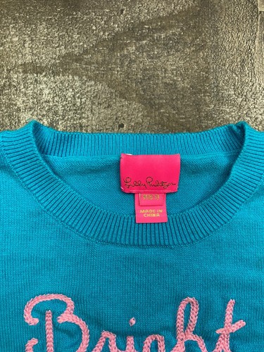 Lilly Pulitzer Girls Sz M Blue Bright Embroidered Pullover Sweater Long Sleeve - Picture 6 of 16