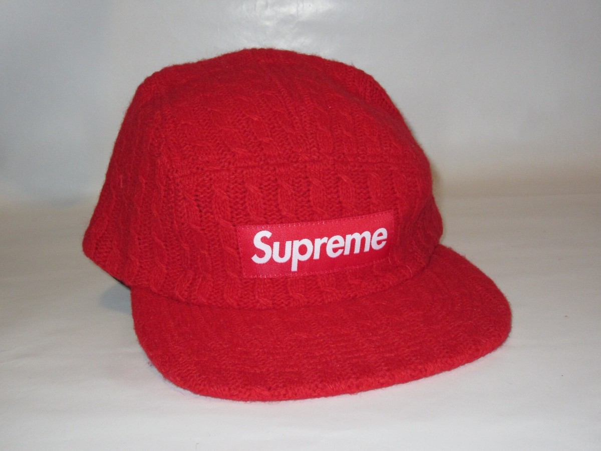 SUPREME New York Fitted Cable Knit Camp Cap RED Hat Small/Medium 