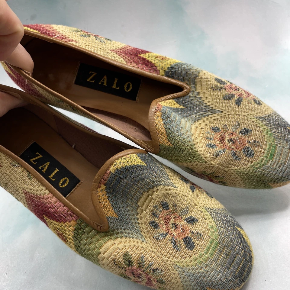 Zapatos planos ZALO sin cordones de tela cosida suela de cuero florales sol talla 7 Foto 2 de 4