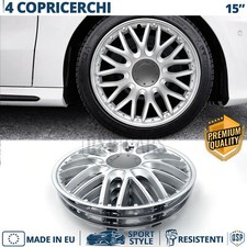 4 Copricerchi per VW Polo 6C 15'' Coppette Silver 10 Razze a Y MADE in EU