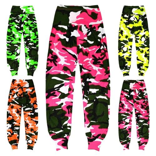Girls Neon Camo Harem Dance Pants New 