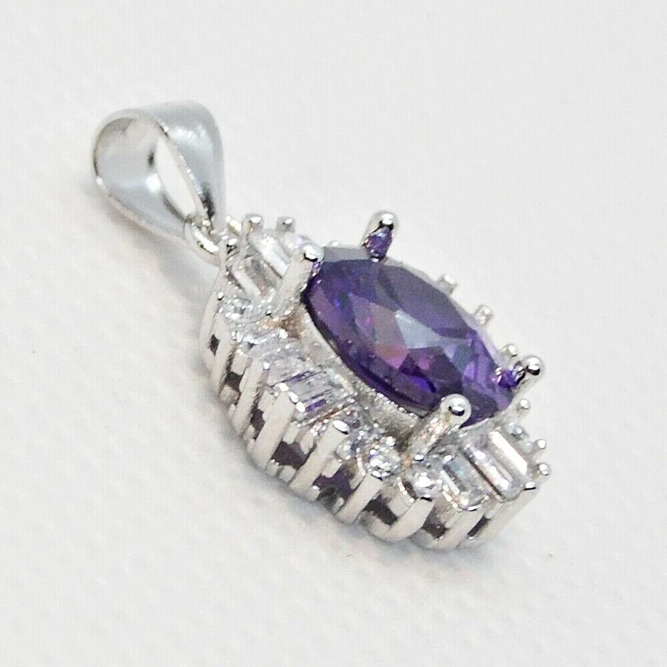 Oval Amethyst Baguette Weißtopas Anhänger 925 Sterlingsilber rhodiniert - Bild 3 von 4