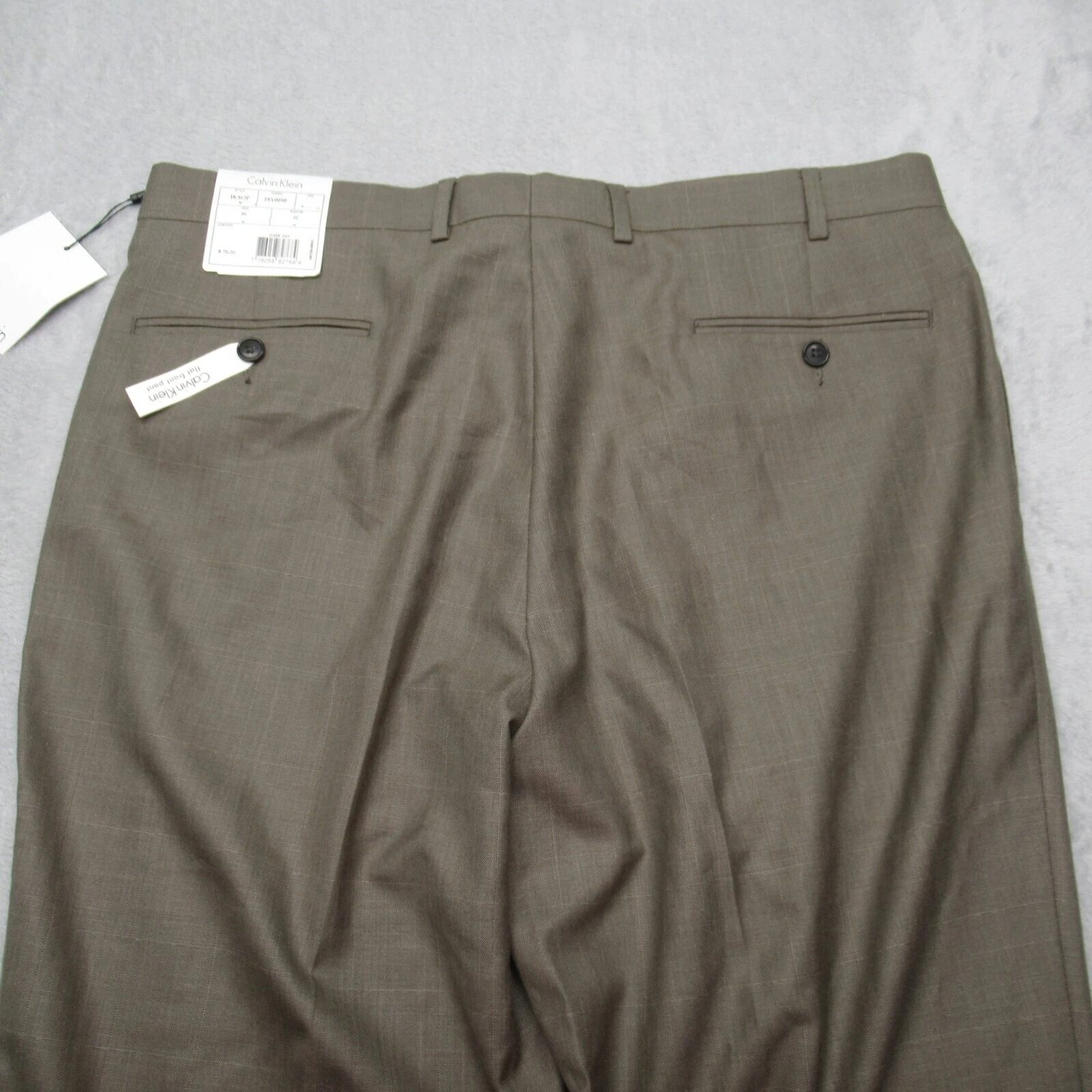 Calvin Klein Dress Pants Men 36x32 Light Brown Check Straight Flat Front $75 NEW thumbnail 8