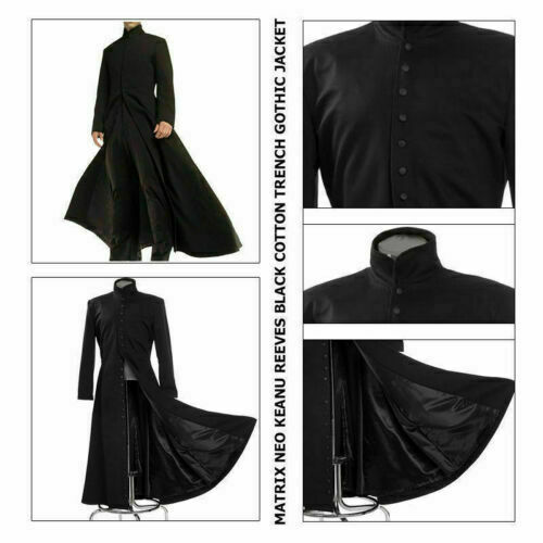 Matrix Neo Neu Herren Baumwolle Mantel Keanu Reeves schwarz Trench Gothic Jacke {P} - Bild 3 von 4