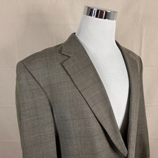 Jos A Bank 46R Sport Coat Silk Wool Blend Beige Plaid Two Button Lined Vented