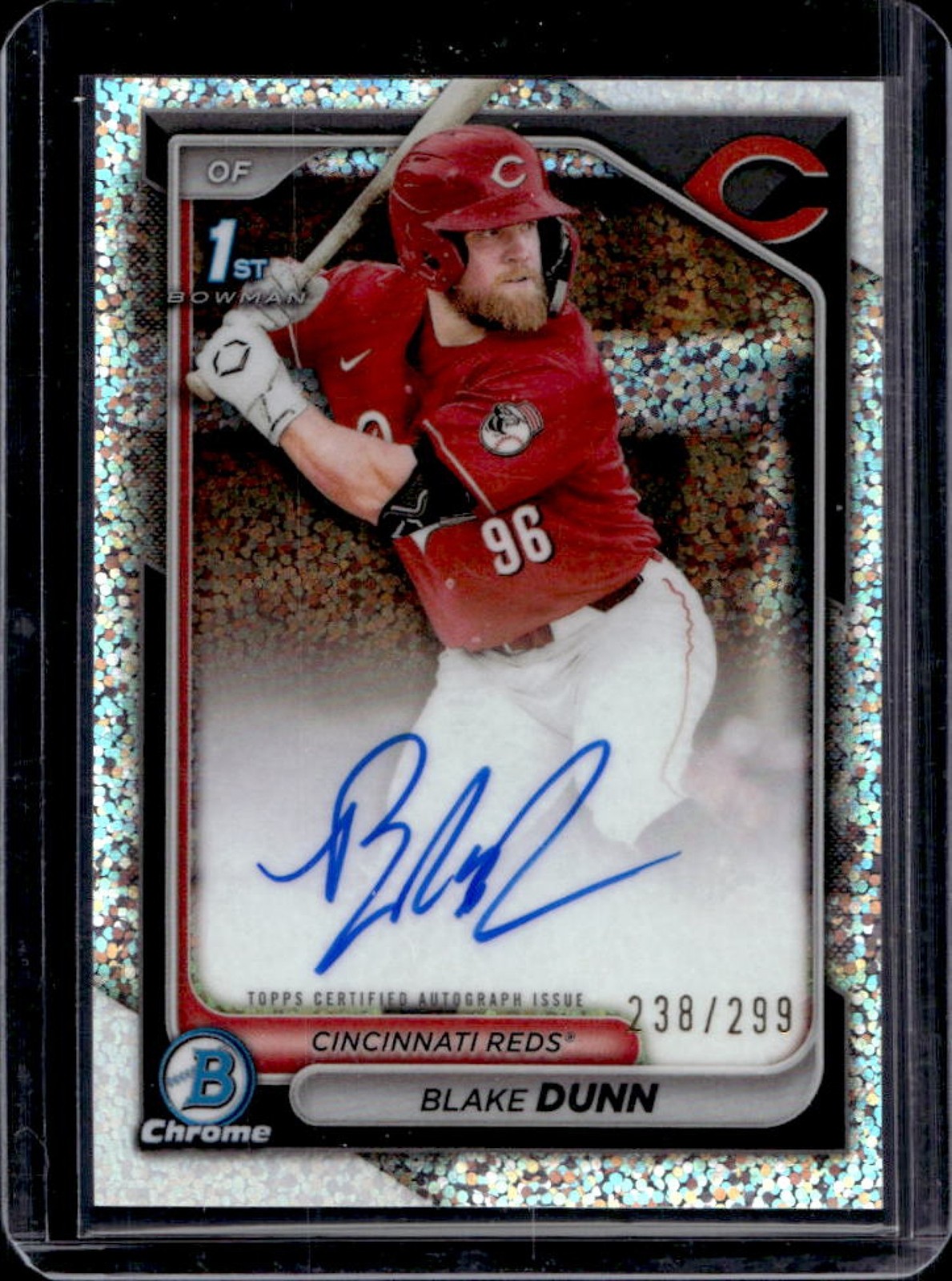 2024 Bowman Chrome Blake Dunn Auto Speckle Refractor 1st Prospect #/299 Reds