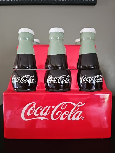 Coca-Cola Cookie Jar 6 Pack Bottles Gibson Housewares 2001 Ceramic Red Black