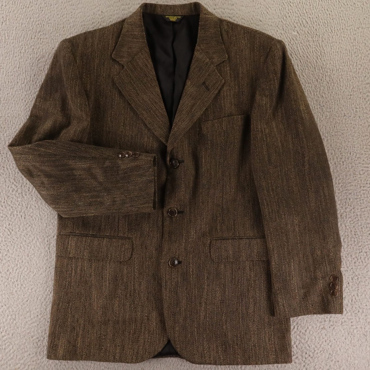 VTG J Riggings Jacket 40R M Brown Herringbone 100% Wool Tweed