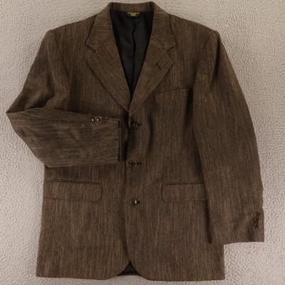 VTG J Riggings Jacket 40R M Brown Herringbone 100% Wool Tweed Blazer