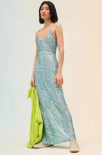 New Anthropologie / Let Me Be Blue Sequin Beaded Deco Shine Gown Dress - Small