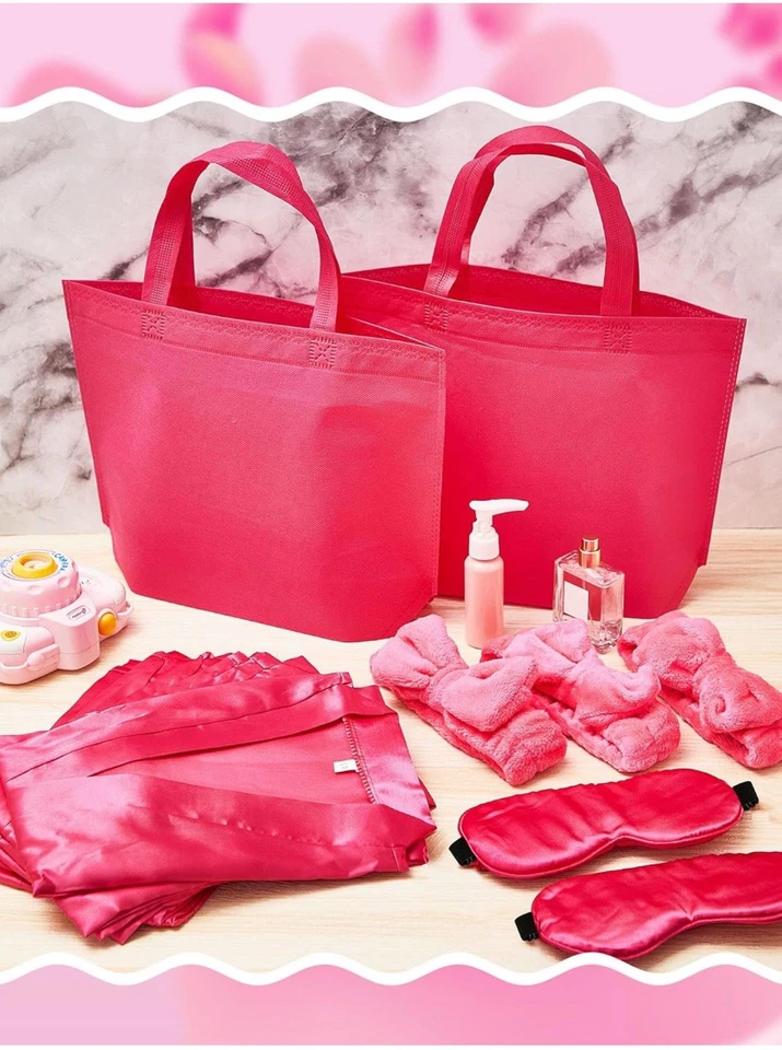 Suministros de fiesta para pijamas para niñas 6 fiestas de spa, 24 piezas, talla 8, rojo rosa Foto 4 de 4