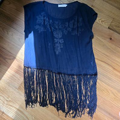 Boho Western Navy Fringe Love and Liberty Blouse Size Small