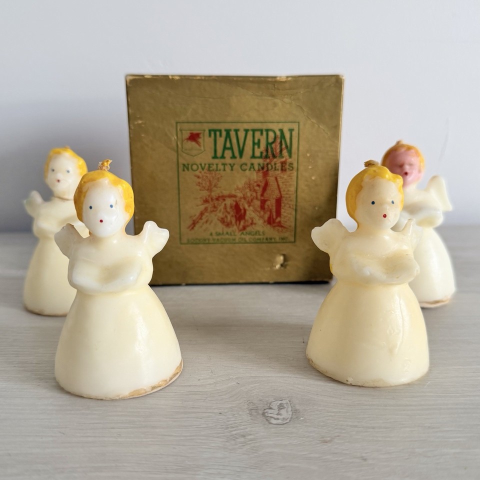 Tiny Christmas angels branded with the vintage Socony Vacuum Oil Company logo — a delightfully absurd collision of corporate history and holiday kitsch that sparks instant conversation.