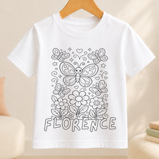 Personalised Butterfly Colour-In Kids T-Shirt ? Custom Name, Washable Pens Activ