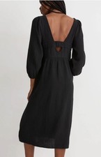MADEWELL LIGHTSPUN BLACK DOUBLE GAUZE MIDI DRESS OPEN CUT OUT BACK W POCKETS