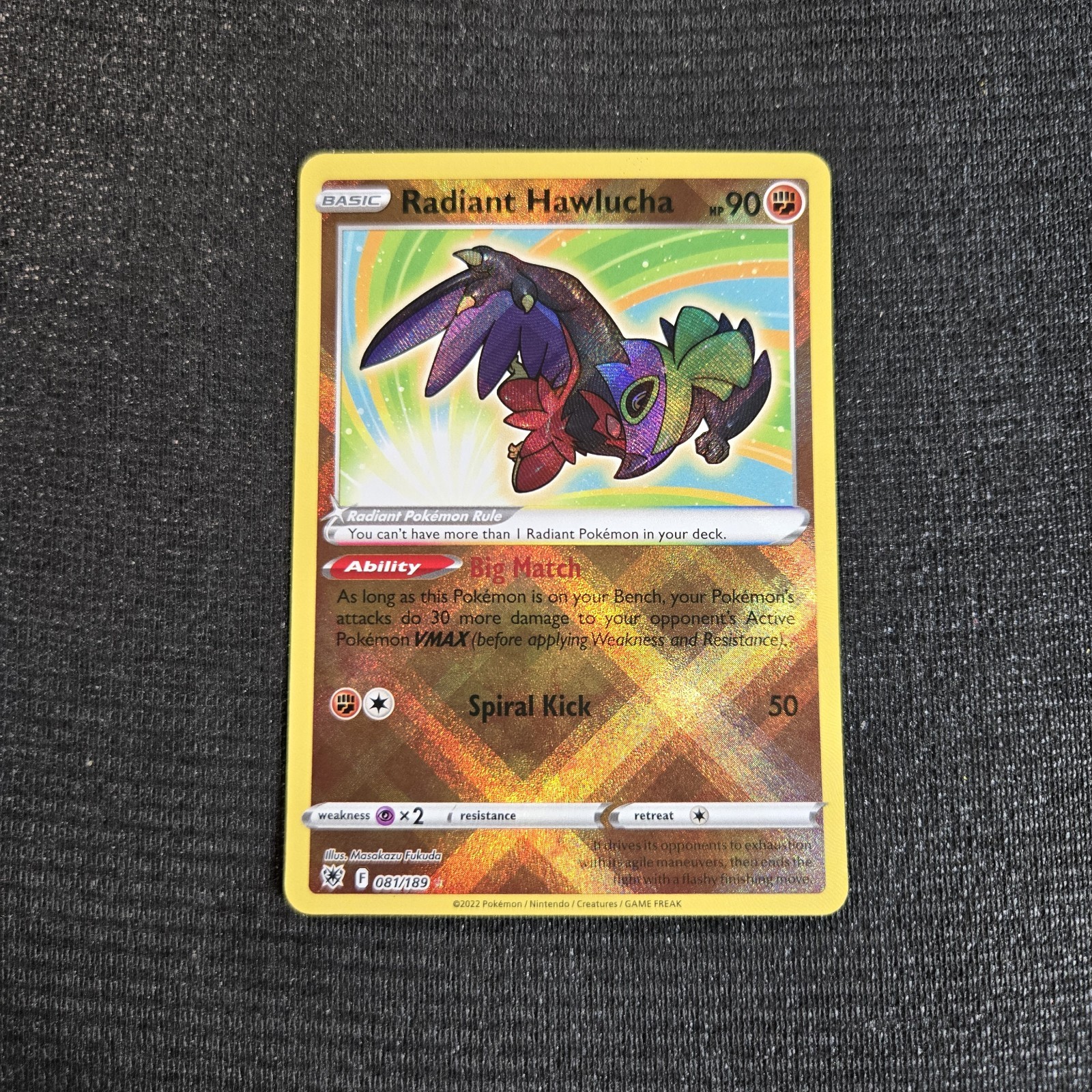 Pokemon TCG Astral Radiance Radiant Hawlucha Holo Card 81/189
