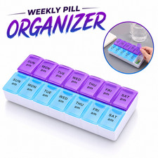 Large Weekly 7 Day Pill Organizer Box 14 Grid AM PM Medicine Storage Case Travel